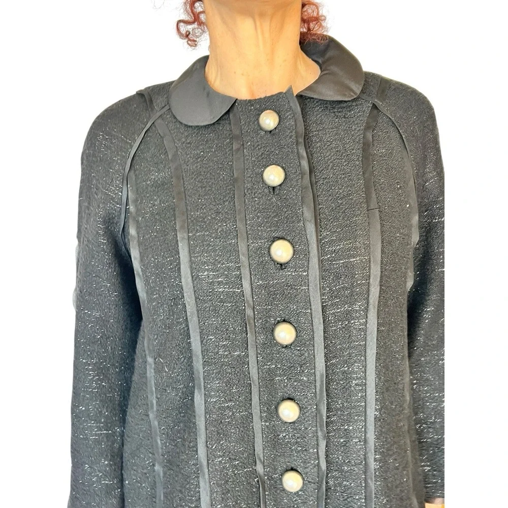 PETER SOM $3K  BLACK SHIMMER 2 PIECE COAT SKIRT SUIT SET OUTFIT WOOL WOMEN'S 6